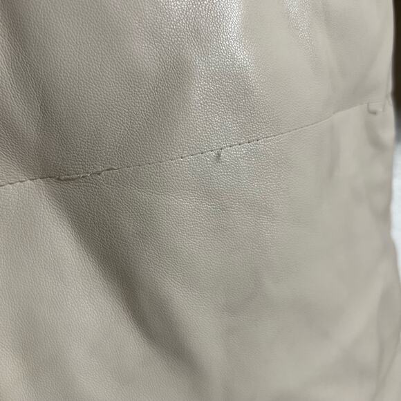 Something Navy Cream Faux Leather Oversized Trench Puffer Coat Size Small - Picture 16 of 16